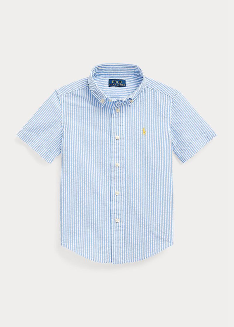 Camisas Ralph Lauren Niño 1.5-6 Años Striped Seersucker Short-Sleeve Chile Azules CSTUX-1429